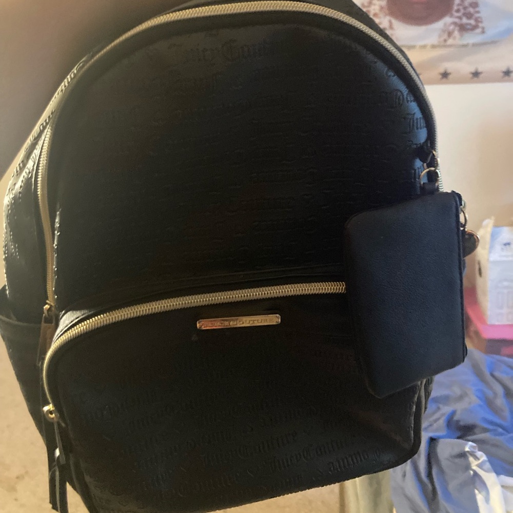 Juicy couture black leather backpack w/ coin pouch